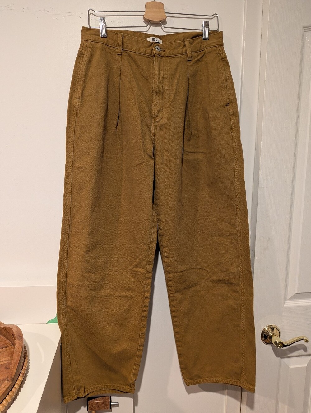 UNIQLO U High-Waisted Denim Pleated Tucks Barrel Pants Mustard Brown 29